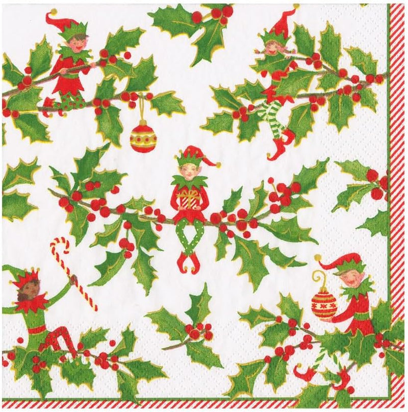 Caspari Luncheon Napkin - Jingle Elves (20 Pack)