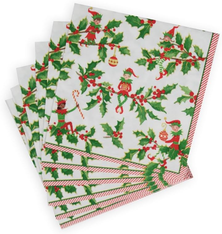 Caspari Luncheon Napkin - Jingle Elves (20 Pack)