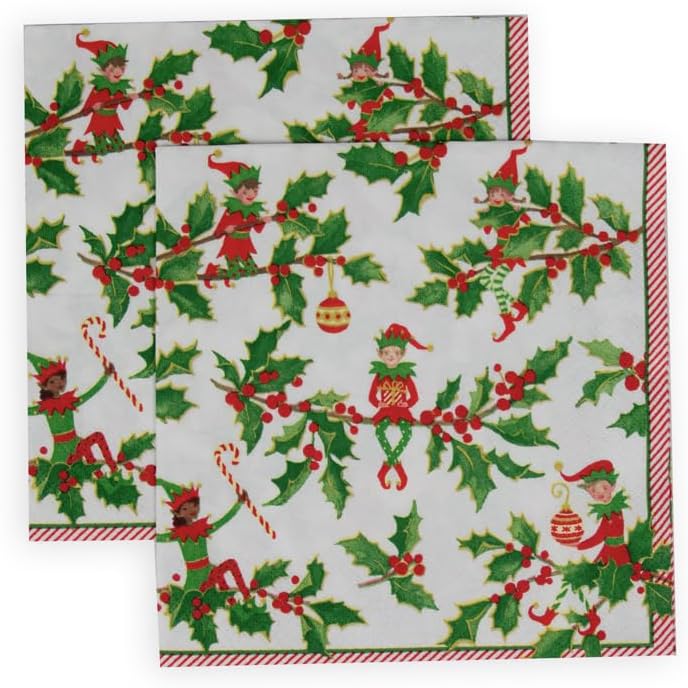 Caspari Luncheon Napkin - Jingle Elves (20 Pack)