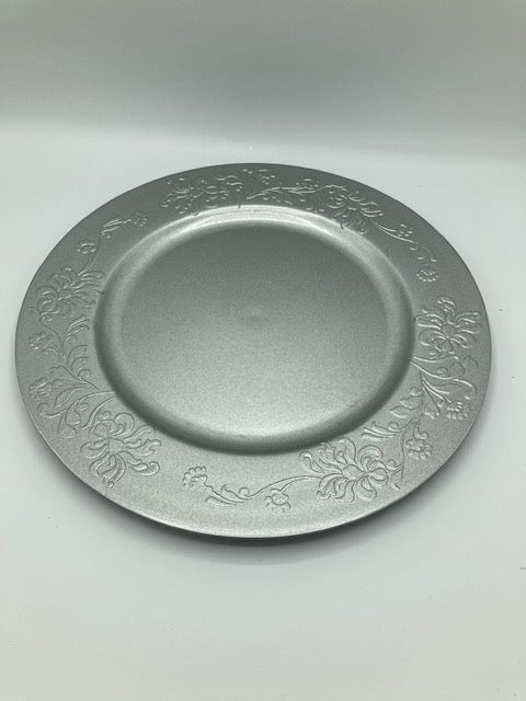 Large Silver Plastic Decorative Christmas Charger Plate