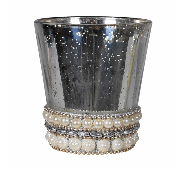 Silver Beaded Candle Holder