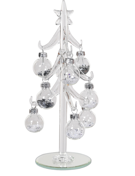 Silver And Glitter Bauble On Glass Tree