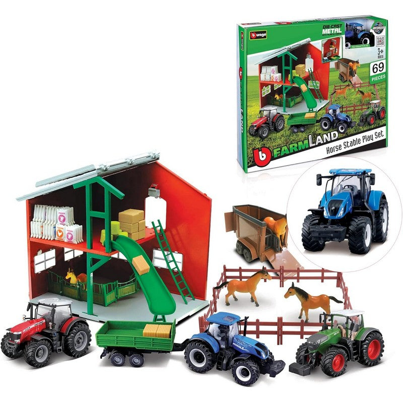 B Farmland Horse Stable New Holland Playset 1:43 Scale Inc 69 Pieces