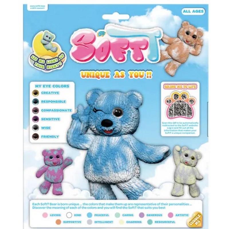 BTF SoftT 24cm Scented Glow In The Dark Bear - Pink & Aqua