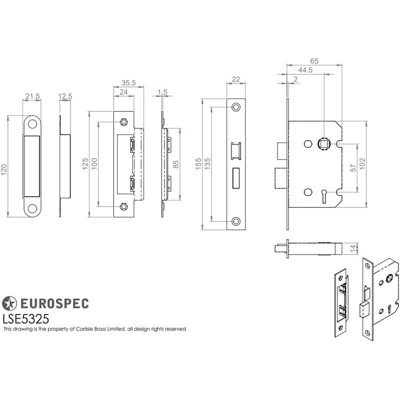 Eurospec Easi-T 3 Lever Sashlock Nickel Plated 64mm / 2.5 Inch