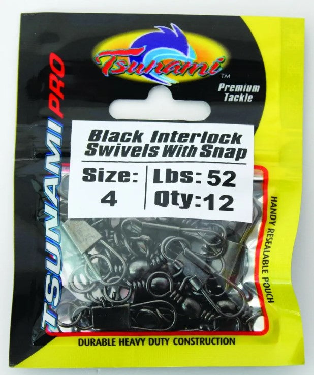 Tsunami Jarvis Walker Black Interlock Snap Swivels - Various Sizes