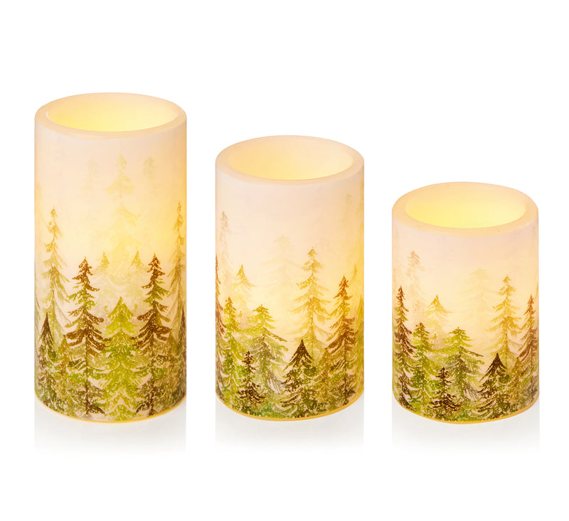 Premier Set of 3 Flickering Candles with Tree Design