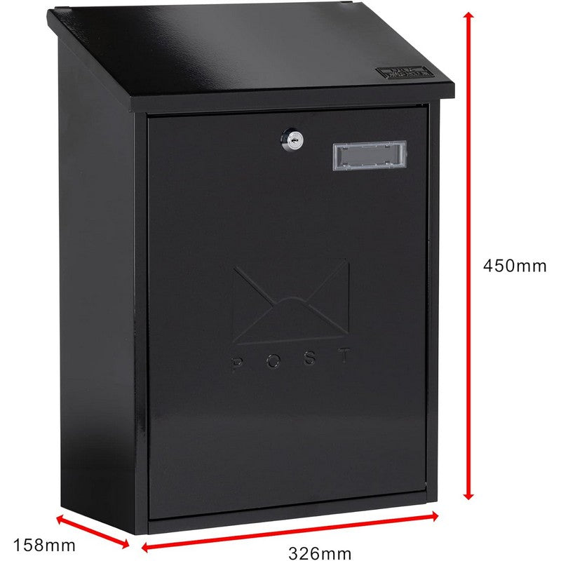 Sterling Burg Wachter Grand Postbox Galvanised Steel Black 33x45x15cm