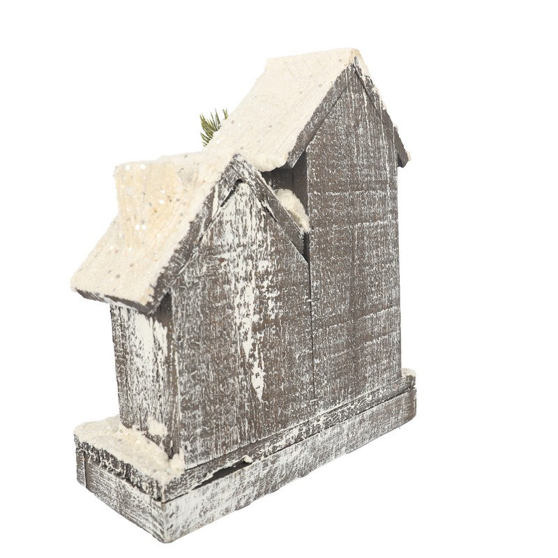 Wooden Glittered Church With LEDs Battery Operated 25cm