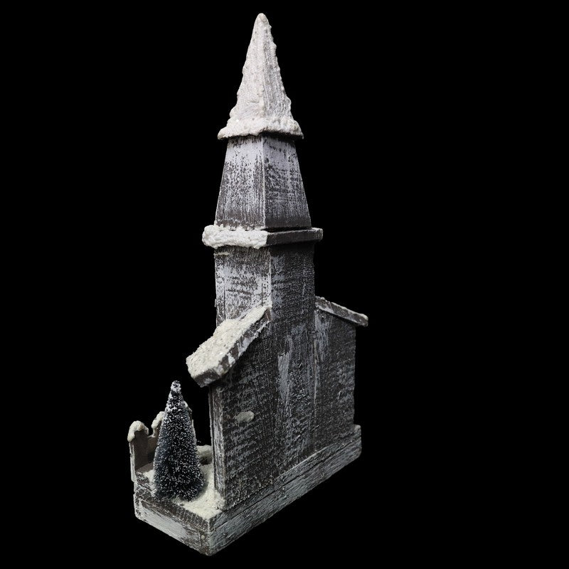 Wooden Glittered Church With LEDs Battery Operated 40cm