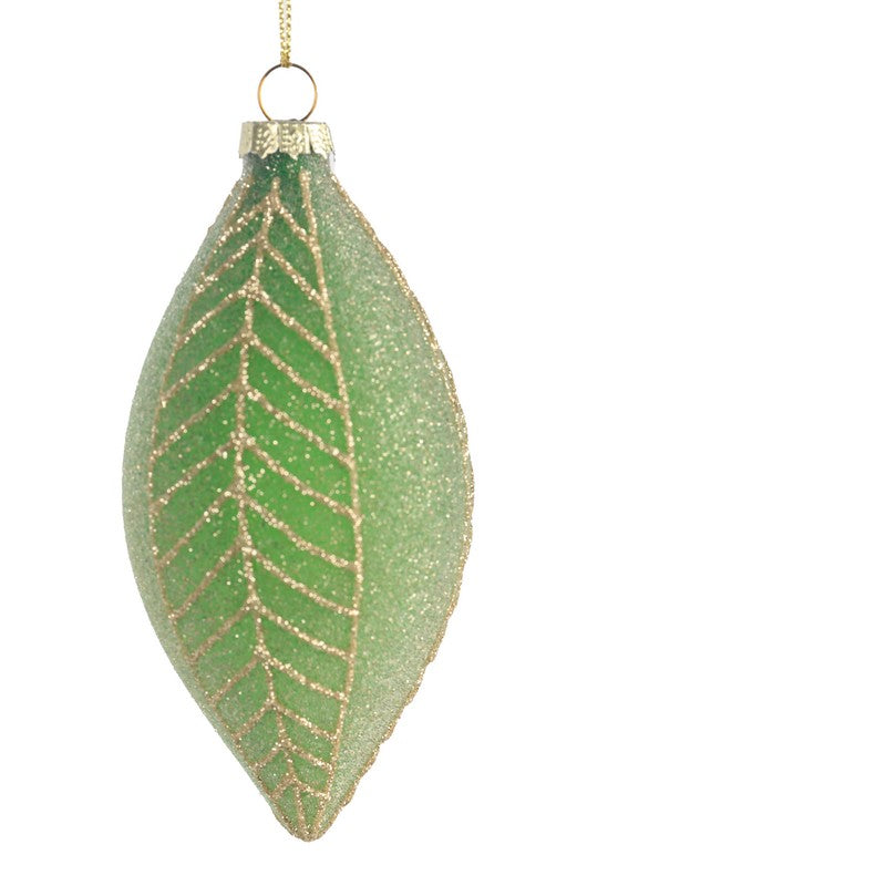 Green Leaf Effect Drop Glass Bauble 13cm