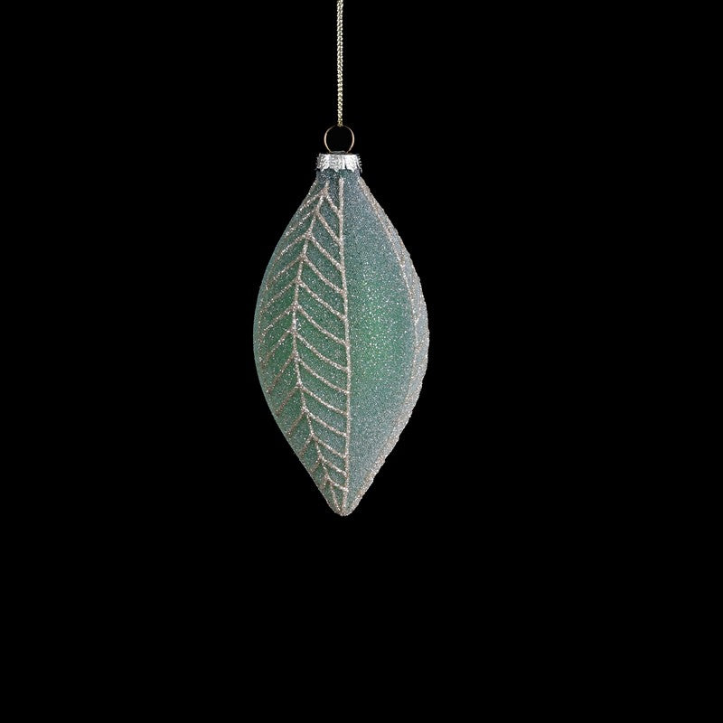 Green Leaf Effect Drop Glass Bauble 13cm