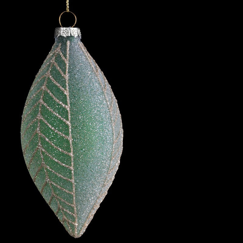 Green Leaf Effect Drop Glass Bauble 13cm