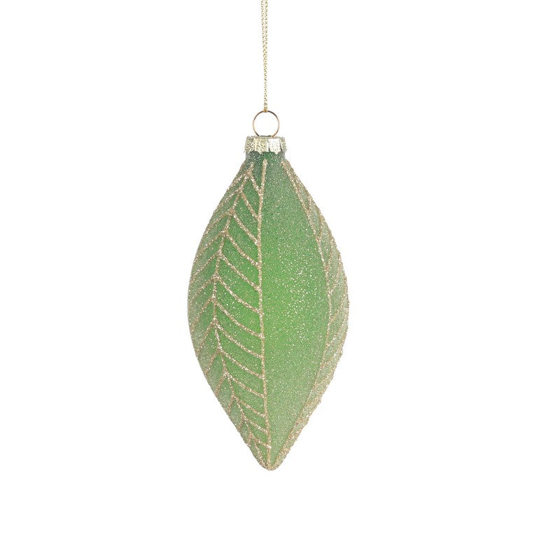 Green Leaf Effect Drop Glass Bauble 13cm