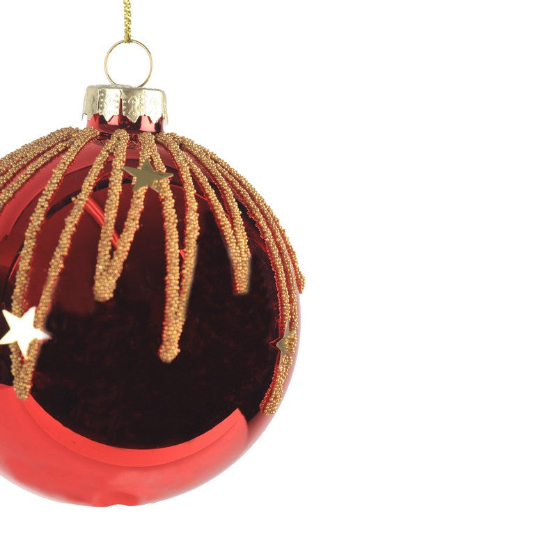 Red Glass Bauble With Gold Design And Stars 8cm