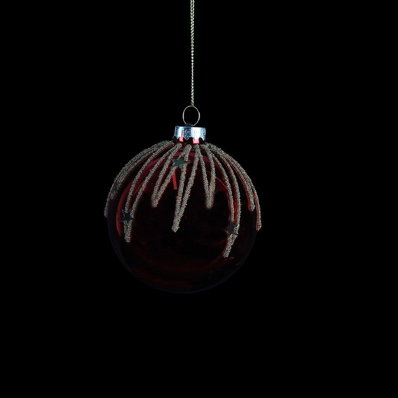 Red Glass Bauble With Gold Design And Stars 8cm