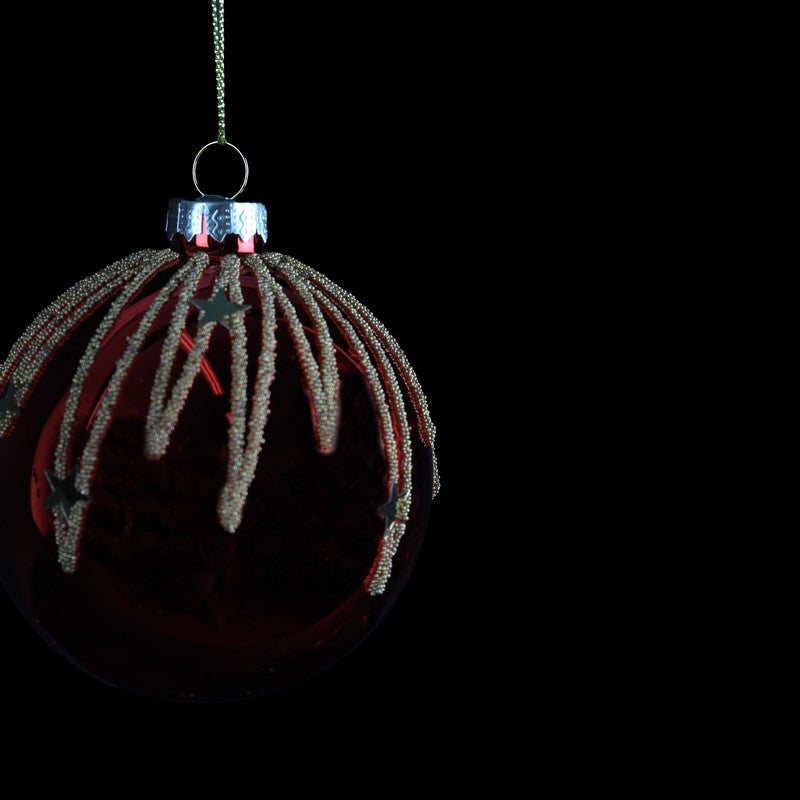 Red Glass Bauble With Gold Design And Stars 8cm