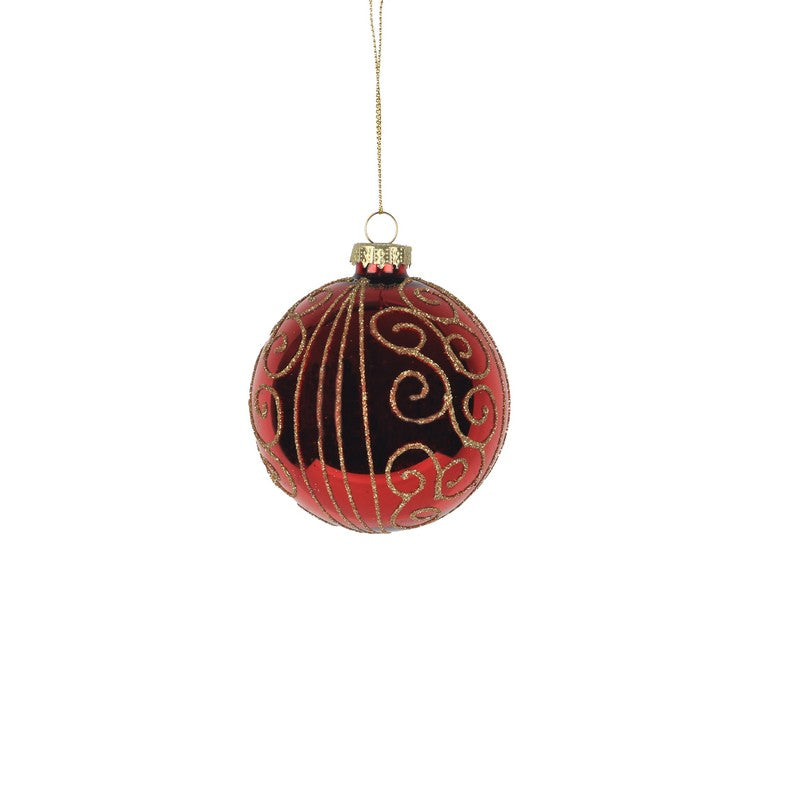 Red Bauble With Gold Swirls 8cm