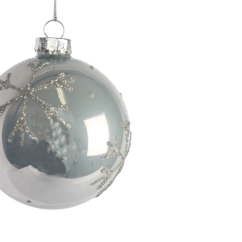 White Glass Bauble With Snowflakes 8cm