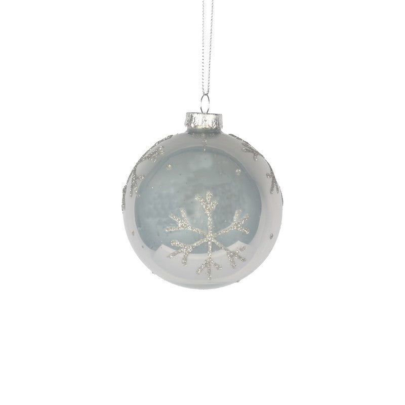 White Glass Bauble With Snowflakes 8cm