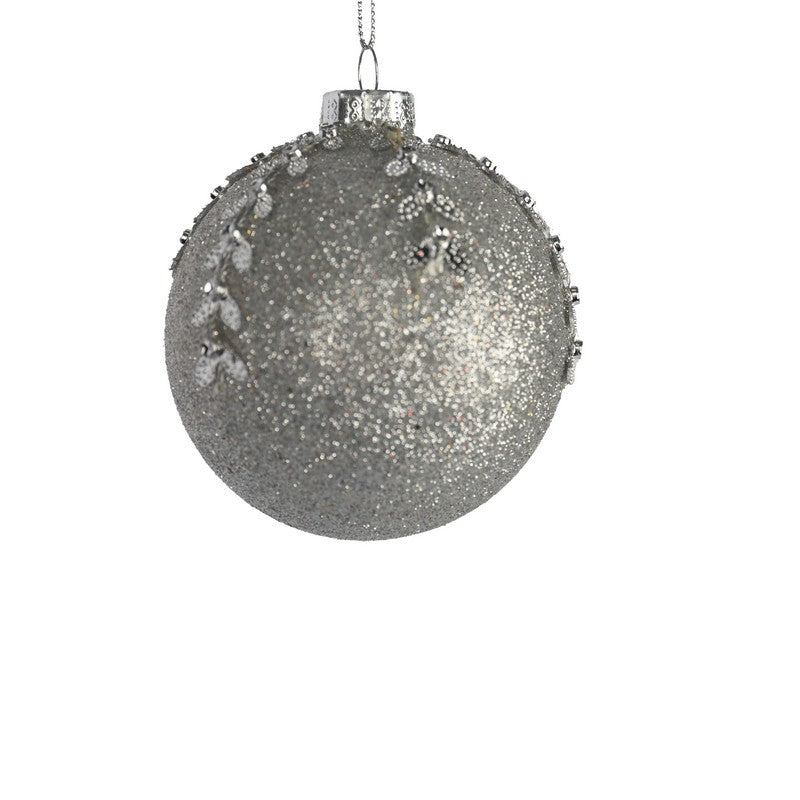 Silver Glitter Glass Bauble 8cm