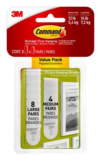 Command Value Pack Picture Hanging Strips White - 8X2 Large (7.2Kg) 4X2 Medium (5.4Kg)