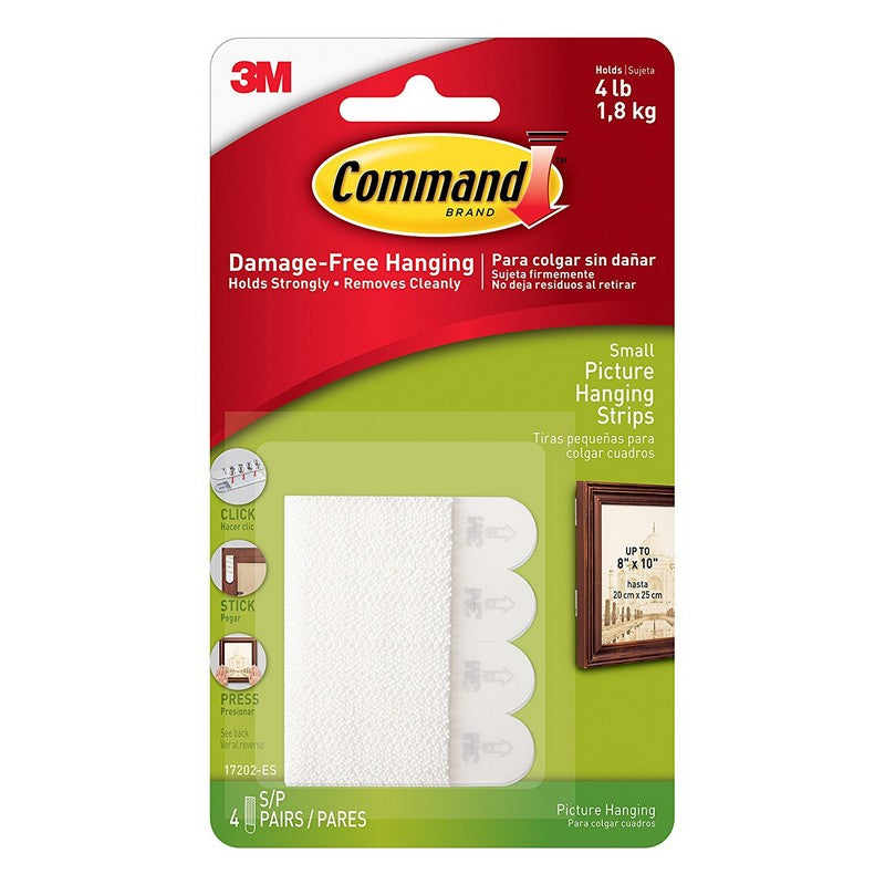 Command Small Picture Hanging Strips White 4x2 Pack Holding Upto 1.8kg