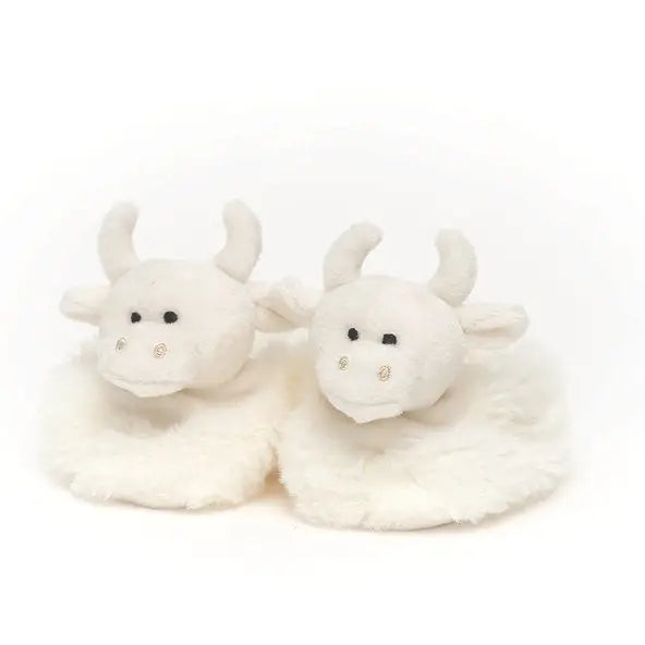 Baby Slippers Cream - (0-6Months) - Cow and Bunny Designs