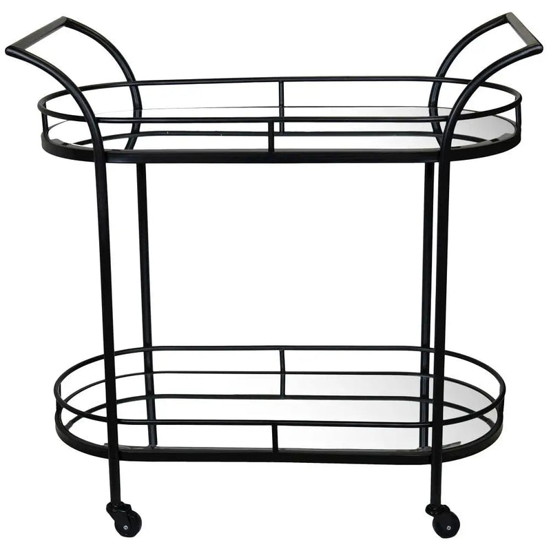 Black Drinks Trolley With Mirror 91 X 43 X 79cm - Furniture