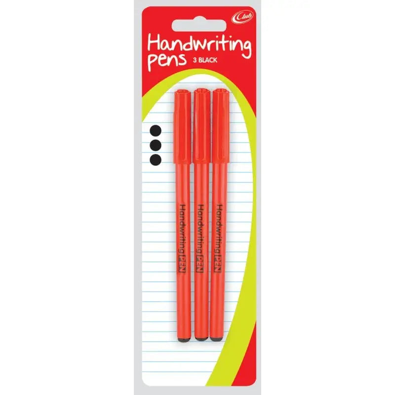 Club Handwriting Pens 3 Pack - Black - Stationary