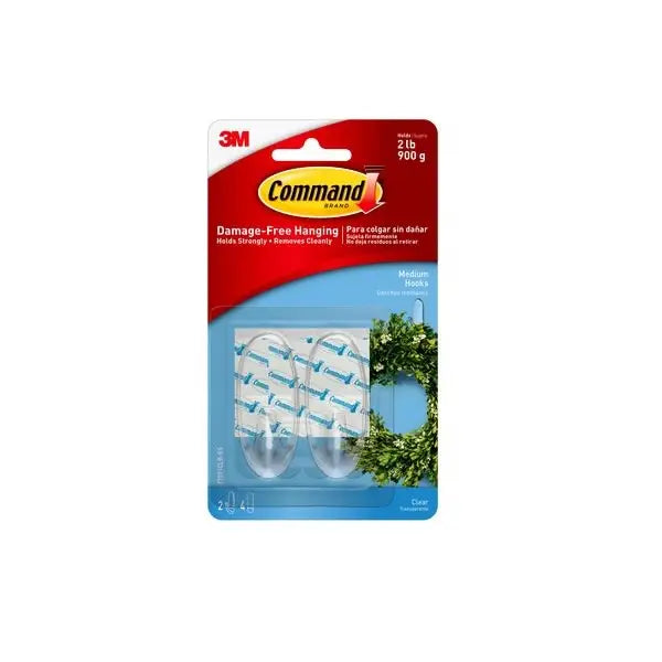 Command 2 x Medium Hooks Transparent (Max Weight 900G)