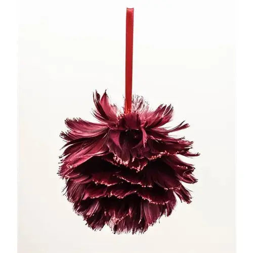 Enchante Ruby Feather Pom Pom Hanger Bauble - Christmas