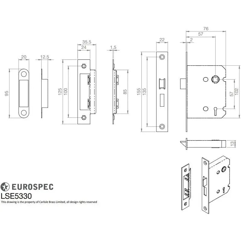 Eurospec Easi-T 3 Lever Sashlock Nickel Plated 76mm - 3