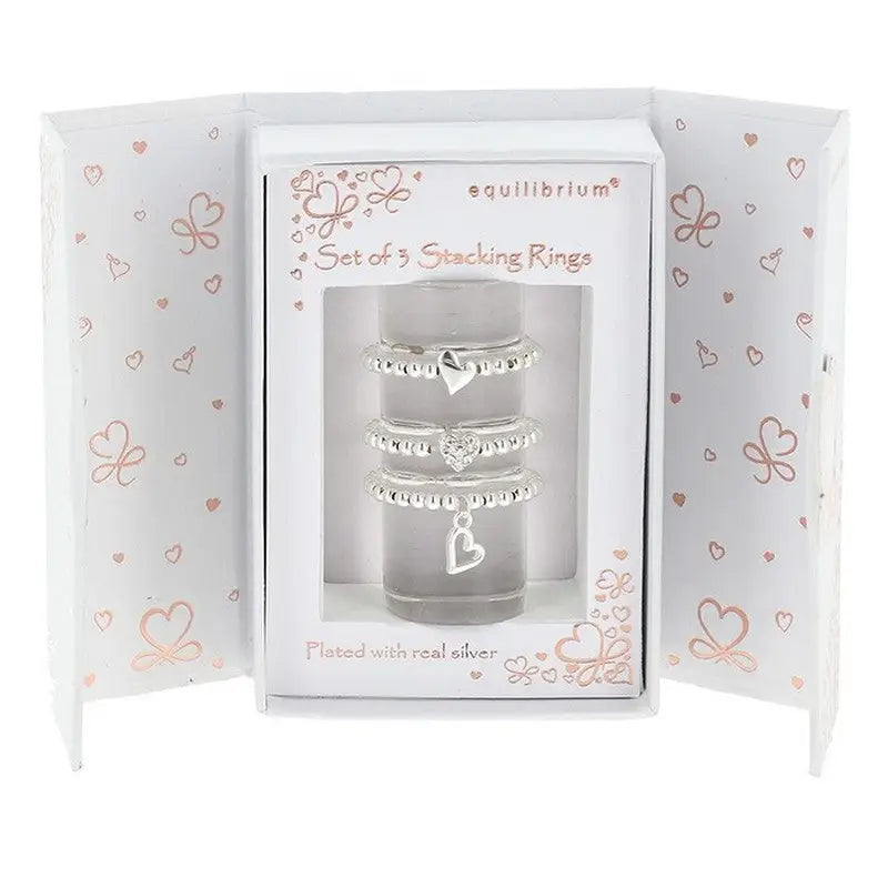 Gift Set 3 Silver Plated Rings Hearts - Giftware