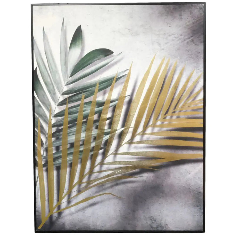 Gold & Green Leaf Wall Art Black Frame 60x80cm