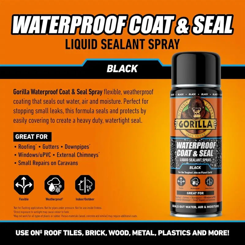 Gorilla Waterproof Coat & Seal Spray 450ml - Black - DIY