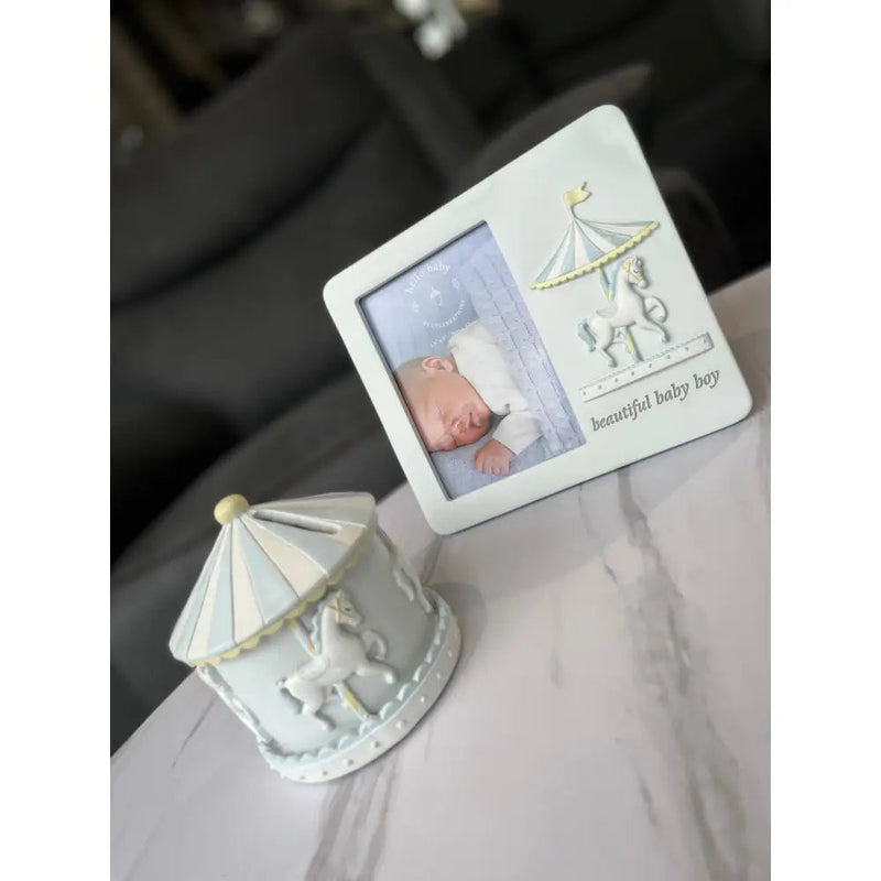 Hello Baby Carousel Money Box 11cm -Blue - Giftware