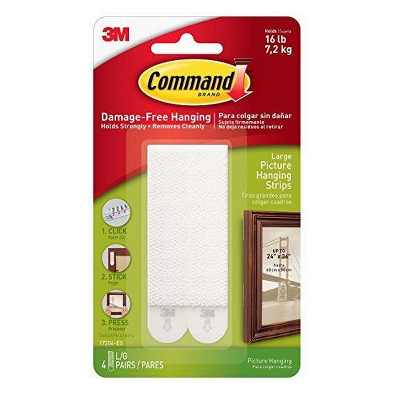 Command Large Picture Hanging Strips White 4X2 Pack 7.2Kg (Max 60X90cm) 7206