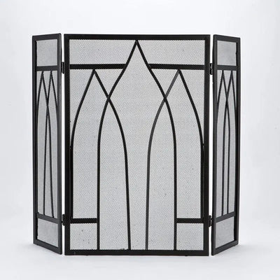 Inglenook 3 Fold Black Wrought Iron Fire Screen Guard - Fire