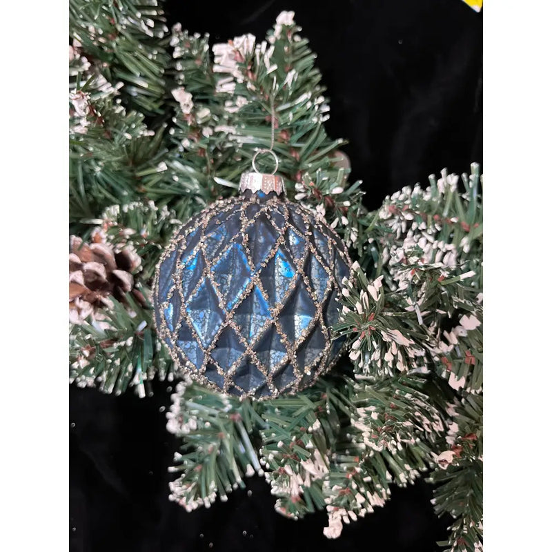 Jingles 8cm Blue/Silver Glitter Glass Bauble - Christmas