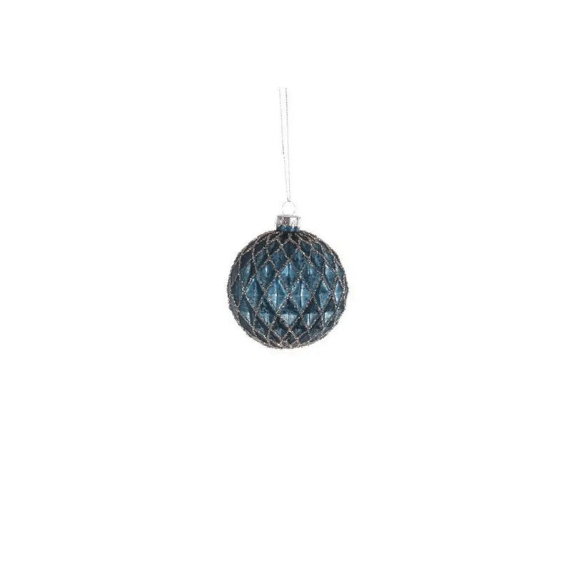 Jingles 8cm Blue/Silver Glitter Glass Bauble - Christmas