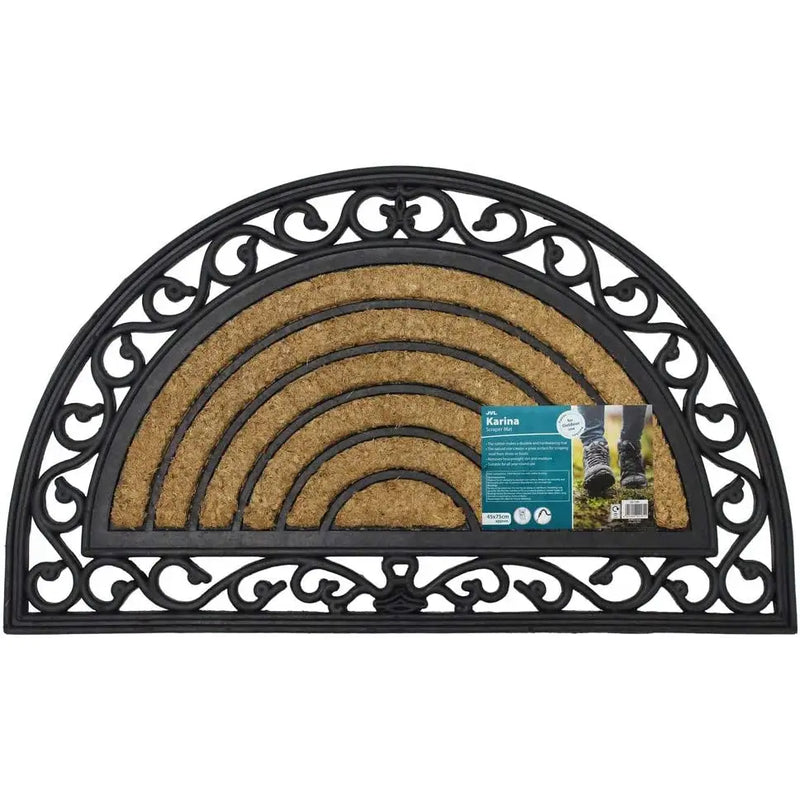 JVL Karina Half Moon Scraper Door Mat 45 x 75cm - Homeware