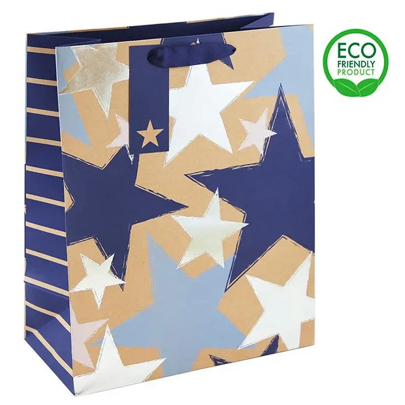 Kraft Blue Stars Gift Bags - Medium Large & XLarge Sizes