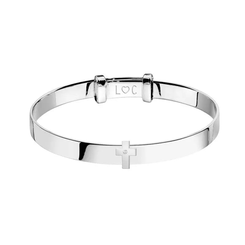 Life Charm Christening Bangle With Cross - Bracelets