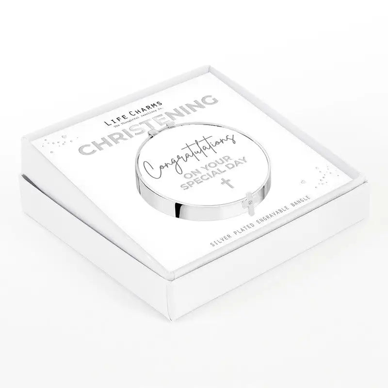 Life Charm Christening Bangle With Cross - Bracelets