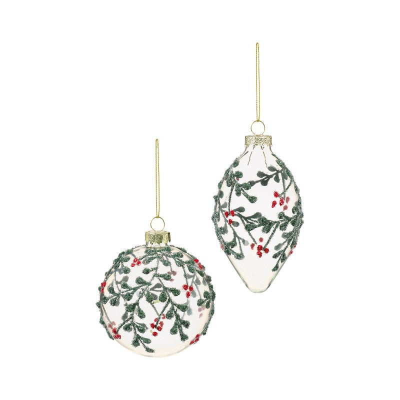 Premier Clear with Hollyberry Glitter Bauble  80-110mm - 2 Asst. 1 Sent