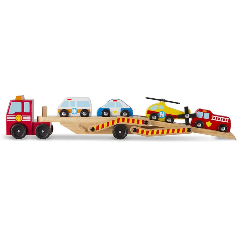 Melissa & Doug Wooden Emergency Vehicle Car Carrier - Toys