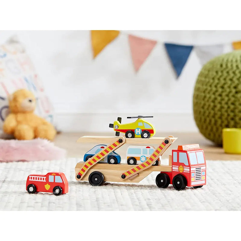 Melissa & Doug Wooden Emergency Vehicle Car Carrier - Toys