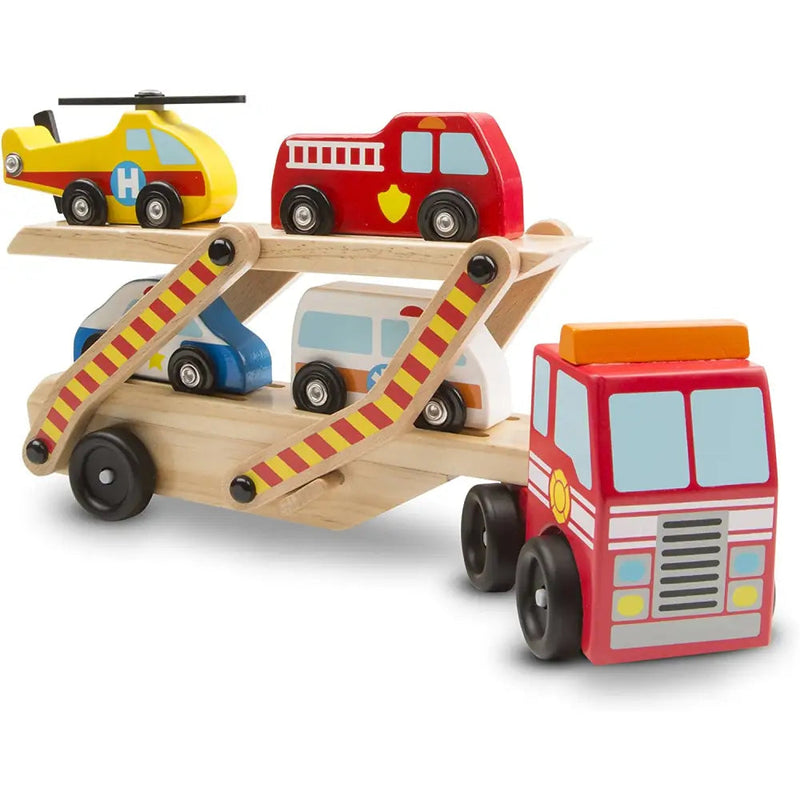 Melissa & Doug Wooden Emergency Vehicle Car Carrier - Toys