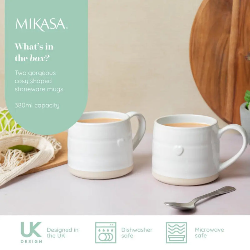 Mikasa Farmhouse Heart Stoneware Mugs Set of 2 380ml White